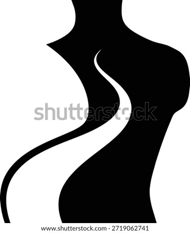 Conceptual graphic design featuring a woman's silhouette and a curved road symbolizing personal growth, health, beauty, and the path to self-discovery. Vector illustration