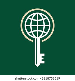 Conceptual graphic merging a world map and a key. Represents global solutions, property management, and professional security services.