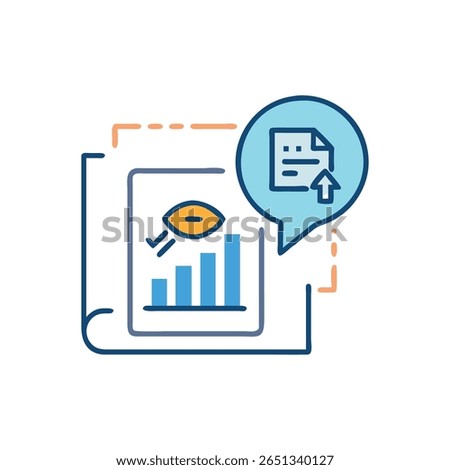Conceptual graphic with rising bar graph, stylized eye, upload icon, and reporting theme in modern flat style.