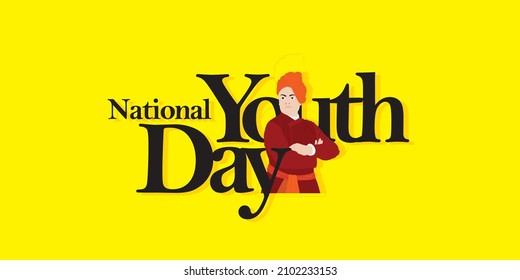 Conceptual Greeting Design for National Youth Day, also known as Vivekananda Jayanti. Editable Illustration of Swami Vivekananda.