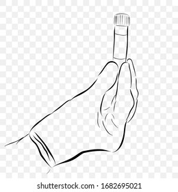 Konzeptuelle Vektorillustration Skizze zeichnen, von der Hand halten, die eine Plastikprobe hält, auf transparentem Hintergrund
