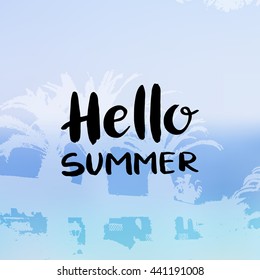 Conceptual hand drawn phrase Hello summer. Lettering design for posters, t-shirts, cards, invitations, stickers, banners, advertisement. Vector.