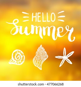 Conceptual hand drawn phrase Hello Summer. Lettering design for posters, t-shirts, cards, invitations, stickers, banners, advertisement. Vector.
