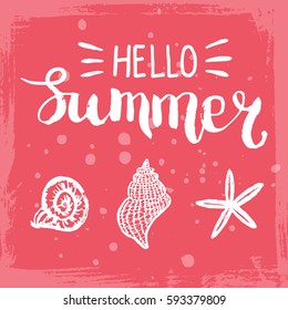 Conceptual hand drawn phrase Hello Summer. Lettering design for posters, t-shirts, cards, invitations, stickers, banners, advertisement. Vector.