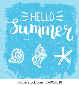 Conceptual hand drawn phrase Hello Summer. Lettering design for posters, t-shirts, cards, invitations, stickers, banners, advertisement. Vector.