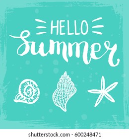 Conceptual hand drawn phrase Hello Summer. Lettering design for posters, t-shirts, cards, invitations, stickers, banners, advertisement. Vector.