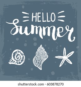 Conceptual hand drawn phrase Hello Summer. Lettering design for posters, t-shirts, cards, invitations, stickers, banners, advertisement. Vector.
