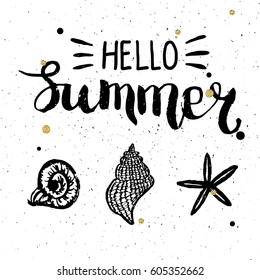 Conceptual hand drawn phrase Hello Summer. Lettering design for posters, t-shirts, cards, invitations, stickers, banners, advertisement. Vector.