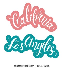 Conceptual hand drawn phrases California and Los Angeles. Lettering design for posters, t-shirts, cards, invitations, stickers, banners, advertisement. Vector.