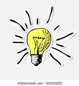 Conceptual hand drawn representation of an idea or inspiration with incandescent lightbulb. Vector Illustration.