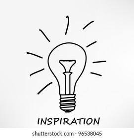 Conceptual hand drawn representation of an idea or inspiration with incandescent lightbulb. Vector Illustration.