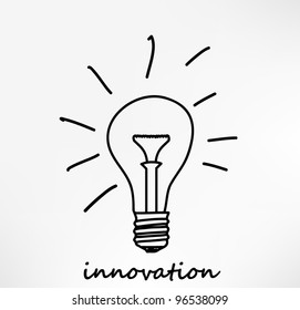 Conceptual hand drawn representation of an idea or inspiration with incandescent lightbulb. Vector Illustration.