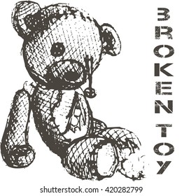 Conceptual hand drawn sketch depicting a broken toy bear svg