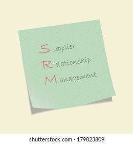 Conceptual hand drawn SRM acronym written on piece of paper. Supplier relationship management.