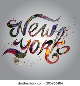 Conceptual handwritten phrase New York City on a white background. Vector illustration. EPS