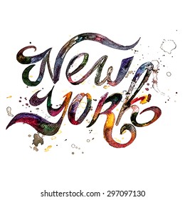 Conceptual handwritten phrase New York City on a white background. Vector illustration. EPS