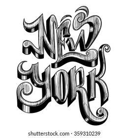 Conceptual handwritten phrase New York City on a white background. illustration. Vector 