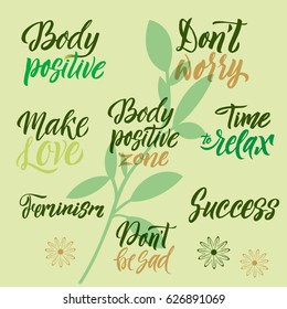 Conceptual handwritten set of phrases or words. Hand drawn typography poster. Calligraphic design. Modern brush calligraphy on the background.