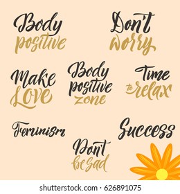 Conceptual handwritten set of phrases or words. Hand drawn typography poster. Calligraphic design. Modern brush calligraphy on the background.