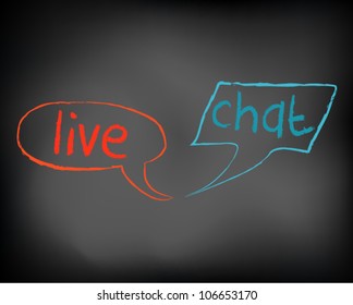 Conceptual handwritten text chalk on black chalkboard. live chat symbol. Vector Illustration.