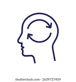 Conceptual Head with Recirculating Thoughts. Icon symbol illustration