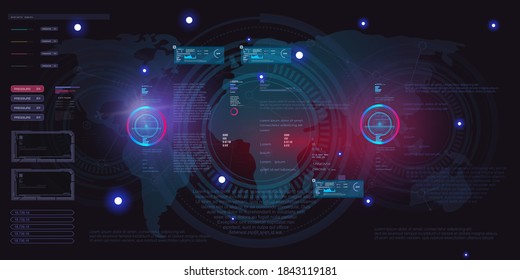 Conceptual hi-tech background with HUD, GUI, UI elements. Science and technology, advanced internet technologies concept background. HUD style user interface. Vector