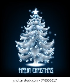 A conceptual holiday design of a glowing blue Christmas Tree