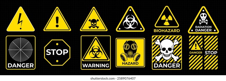 Conceptual HUD danger zone layout featuring red warning frames and futuristic alert elements. Vector illustration perfect for print and digital interfaces, including caution signs, attention alerts