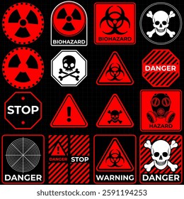 Conceptual HUD danger zone layout featuring red warning frames and futuristic alert elements. High-quality vector illustration perfect for print and digital interfaces, including caution signs, attent
