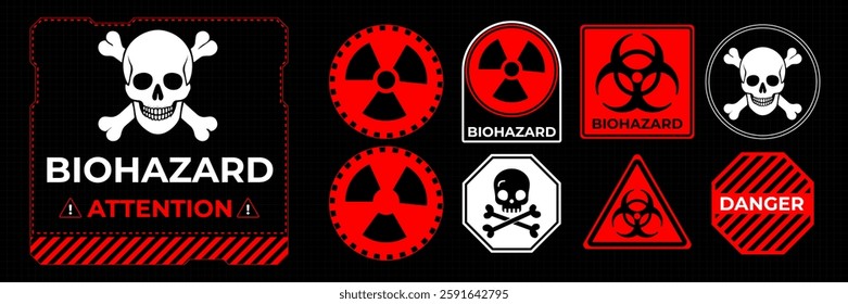 Conceptual HUD danger zone layout featuring red warning frames and futuristic alert elements. High-quality vector illustration perfect for print and digital interfaces, including caution signs, attent