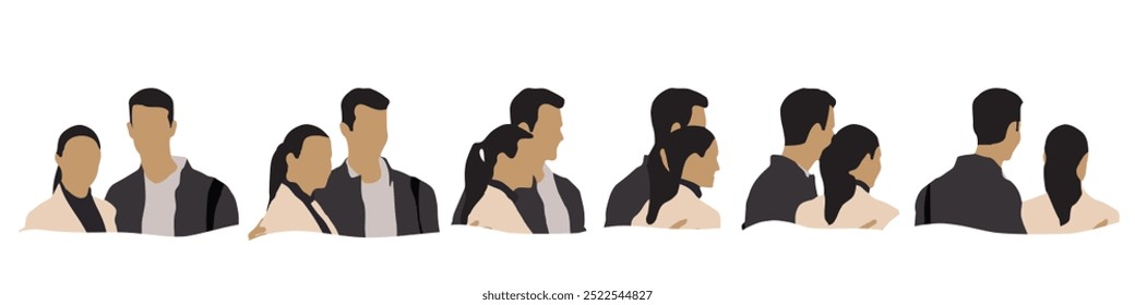 Conceptual human head isolated on white background as abstract avatar as a set or collection banner for social design concept. Human closeup anonymous faces head shot for human character illustration