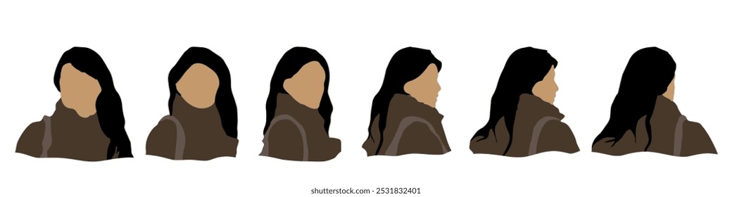 Conceptual human head isolated on white background as abstract avatar as a set or collection banner for social design concept. Human closeup anonymous faces head shot for human character illustration