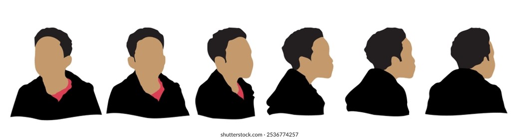 Conceptual human head isolated on white background as abstract avatar as a set or collection banner for social design concept. Human closeup anonymous faces head shot for human character illustration