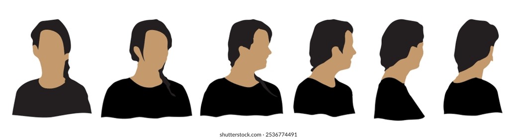 Conceptual human head isolated on white background as abstract avatar as a set or collection banner for social design concept. Human closeup anonymous faces head shot for human character illustration