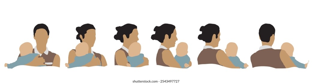 Conceptual human head isolated on white background as abstract avatar as a set or collection banner for social design concept. Human closeup anonymous faces head shot for human character illustration