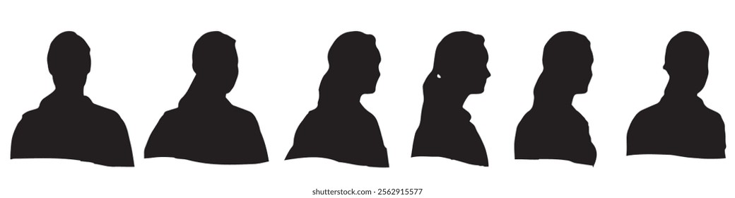 Conceptual human head isolated on white background as abstract avatar as a set or collection banner for social design concept. Human closeup anonymous faces head shot for human character illustration