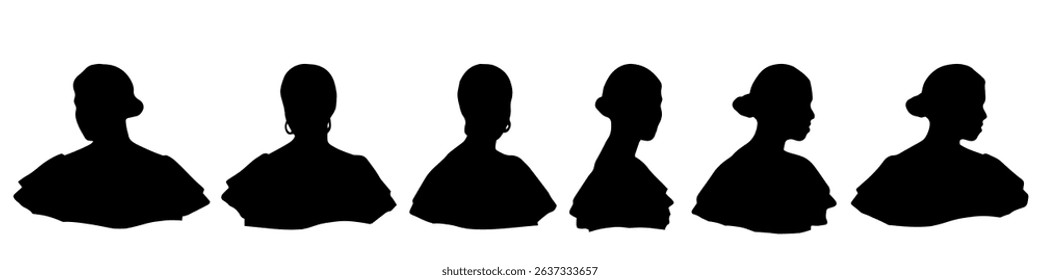 Conceptual human head isolated on white background as abstract avatar as a set or collection banner for social design concept. Human closeup anonymous faces head shot for human character illustration