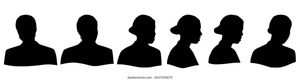Conceptual human head isolated on white background as abstract avatar as a set or collection banner for social design concept. Human closeup anonymous faces head shot for human character illustration