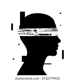 Silueta conceptual de la cabeza humana con Elementos cerebrales, que simboliza la creatividad, el pensamiento, la psicología y la innovación.