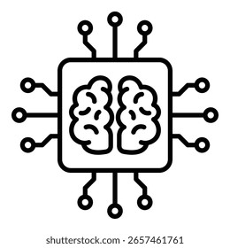 Conceptual icon of artificial intelligence and brain-based computing. Symbolizes machine learning, neural networks, and smart automation.
