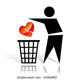 Conceptual icon with broken heart