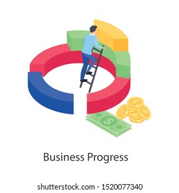 
Conceptual icon of business progress in isometric design.
