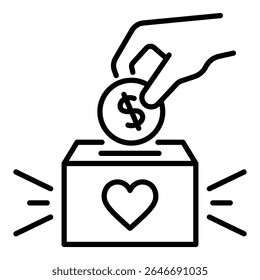 Conceptual icon of charitable funding and financial generosity. Symbolizes donations, fundraising, compassionate giving, and monetary support for causes.