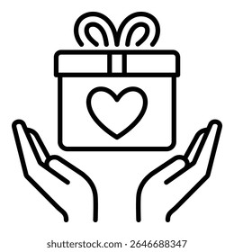 Ícone conceitual de doação e apoio beneficente. Simboliza generosidade, cuidado, proteção e doação compassiva.