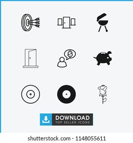 Conceptual icon. collection of 9 conceptual filled and outline icons such as target, arrows in target, door. editable conceptual icons for web and mobile.