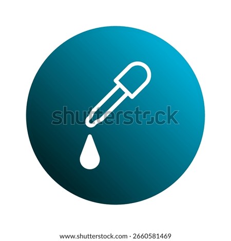 Conceptual icon of a dropper dispensing a drop symbolizing chemistry and medical analysis with teal background circle