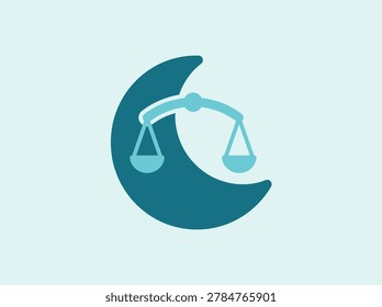 A conceptual icon featuring a curved balance scale centered over a crescent moon, symbolizing the need for balance during rest or nighttime activities.