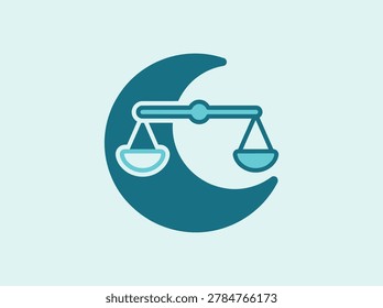A conceptual icon featuring a flat balance scale centered over a crescent moon, symbolizing the need for balance during rest or nighttime activities.