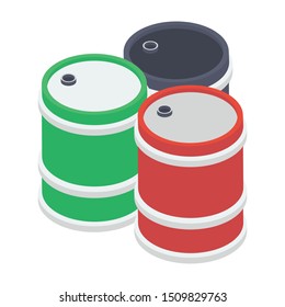 
Conceptual icon of oil barrel in isometric design.
