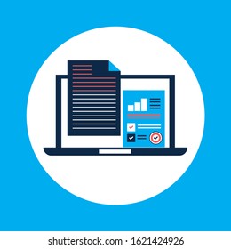 Conceptual icon of online invoice vector on blue background